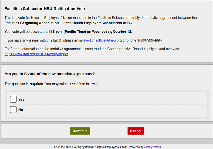 Sample of online voting ballot