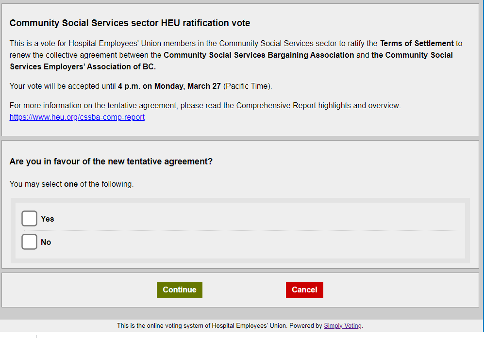 Sample online ballot for CSSBA