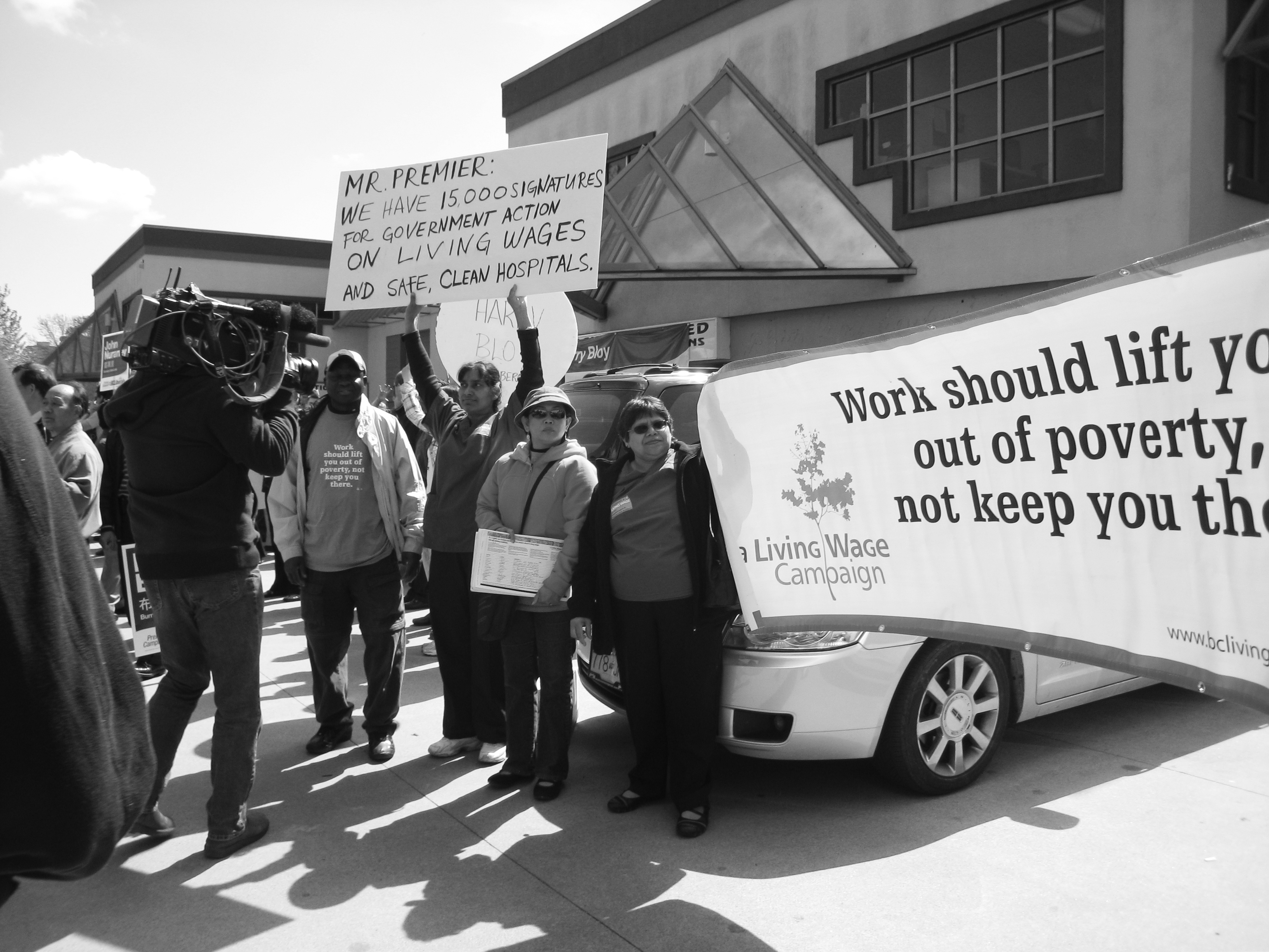 black and white photo of a rally