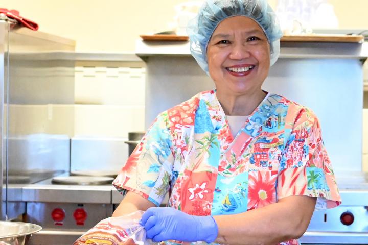 Health care food services worker in kitchen