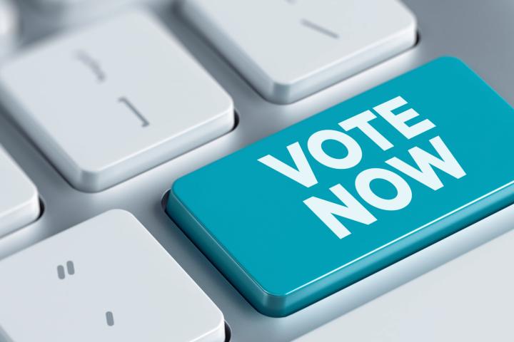 Computer key labelled vote now