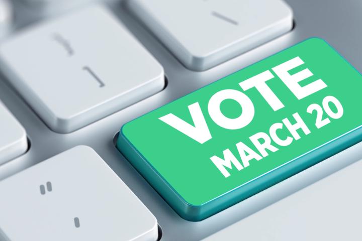 Computer key labelled Vote March 20