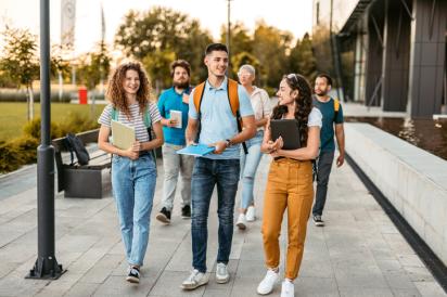 students walking on campus
