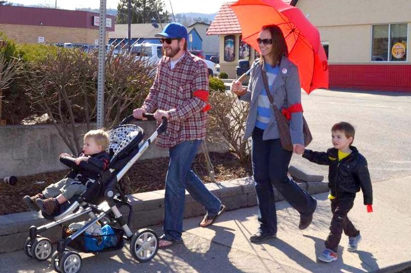 Health care supporters march to the rally in front of Kamloops-Thompson-Cariboo MP Cathy McLeod's office