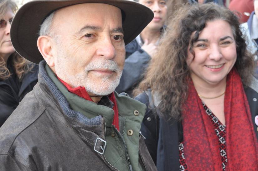 Burnaby city councillor Pietro Calendino and HEU's financial secretary Donisa Bernardo at Vancouver's morning rally