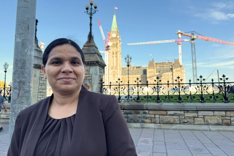 HEU member in front of Canadian parliament